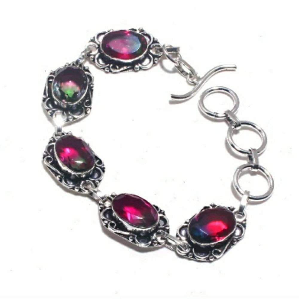New Bi-Color Tourmaline Silver Bracelet. 18 Grams